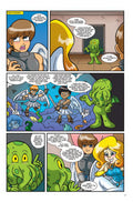 Colorful comic page featuring characters interacting with a cute Cthulhu and playful humor.