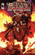 Cover of The Surgeon Chapter 3 comic featuring a fierce warrior with skulls, set in a fiery backdrop.