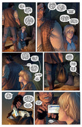 Comic panel showing intense dialogue between a rugged character and a distressed figure in a camp setting.