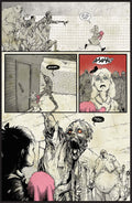 Intense comic scene from 'Province of the Zombies' featuring Alice fleeing from zombies in a post-apocalyptic world.