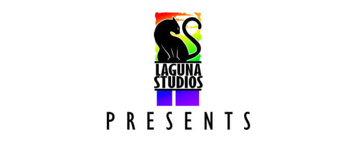 Laguna Studios logo with pansexual pride flag colors on a white backgroundslider_item_LGWYUM