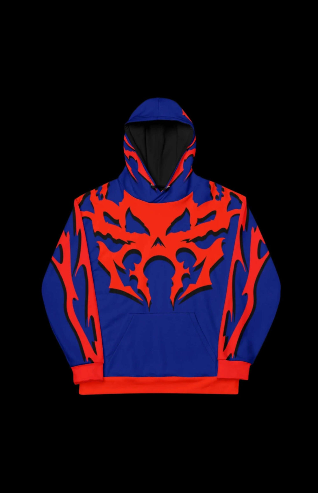 1999 Pullover Hoodie in bold blue and red design, featuring striking graphics and a cozy fit for retro-futuristic vibes.