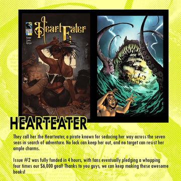 Heart Eater comic cover featuring a seductive pirate and thrilling sea adventure imagery.