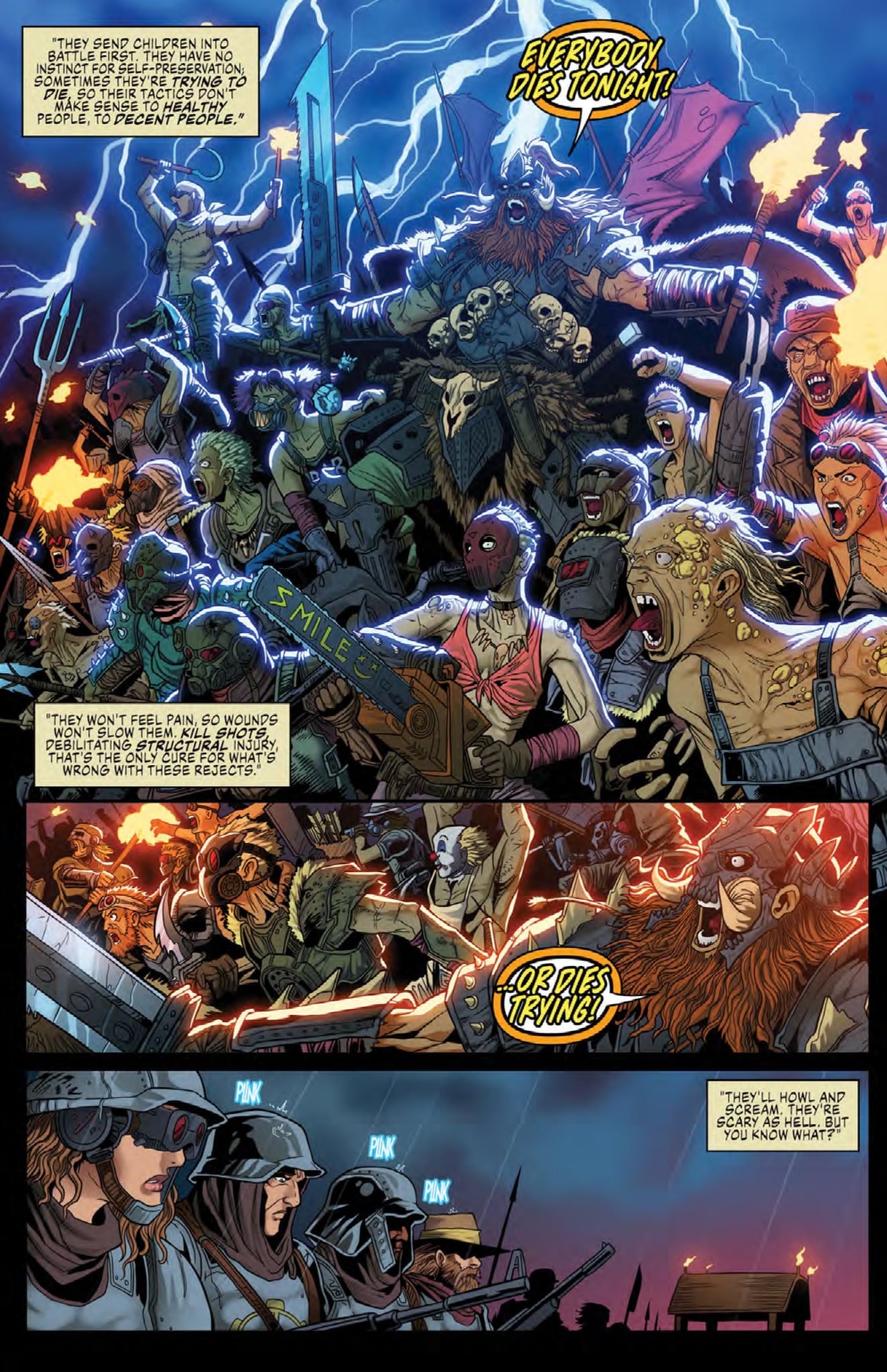 The Surgeon Volume One: The Turtle Island Cycle graphic novel page showcasing intense post-apocalyptic battles.
