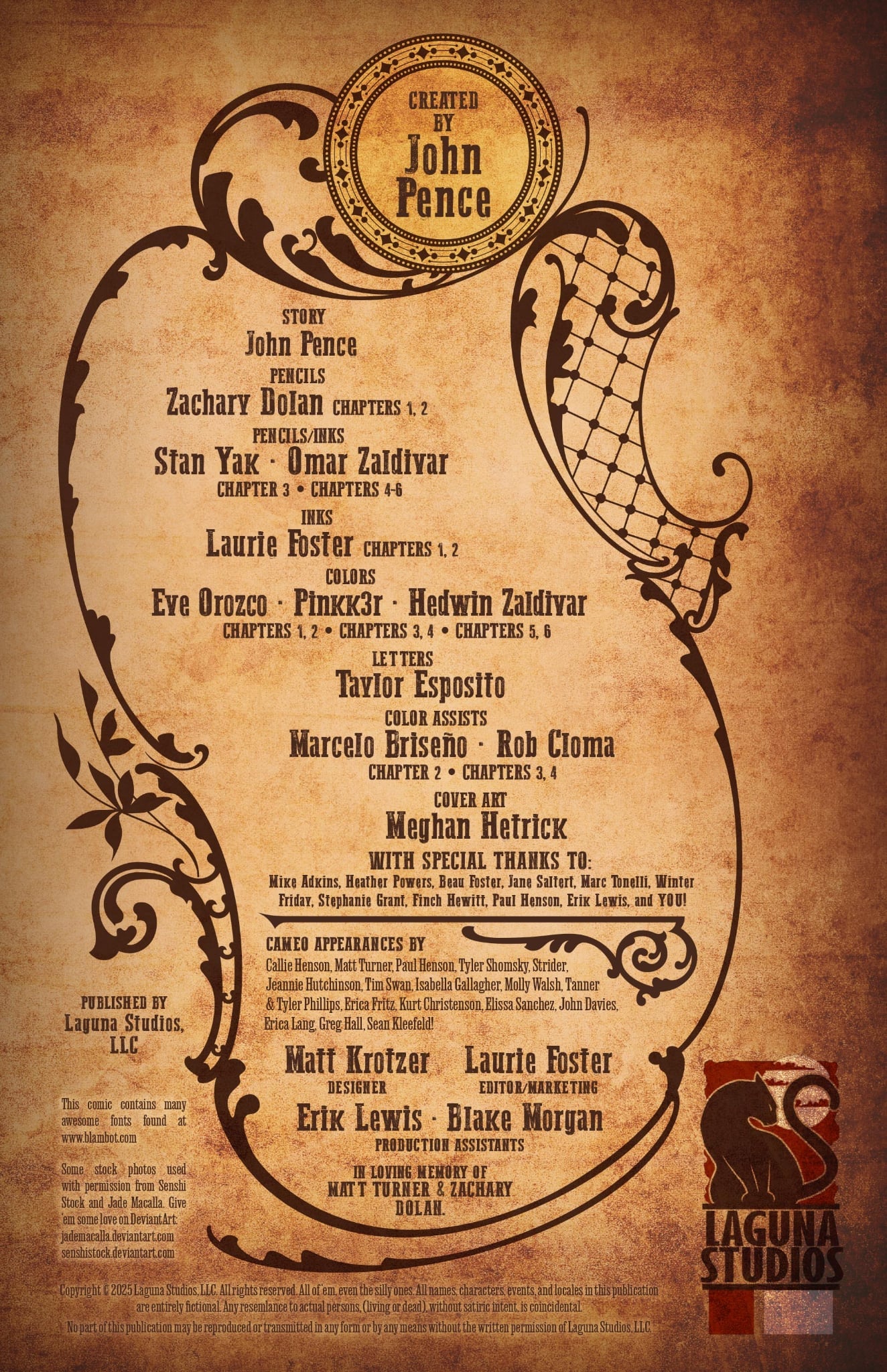 The Surgeon Volume One: The Turtle Island Cycle contributors listing with creative details and credits.