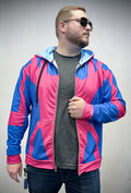 Metal Bird Zip-up Hoodie in vibrant blue and pink colors, showcasing a modern design and comfortable fit.