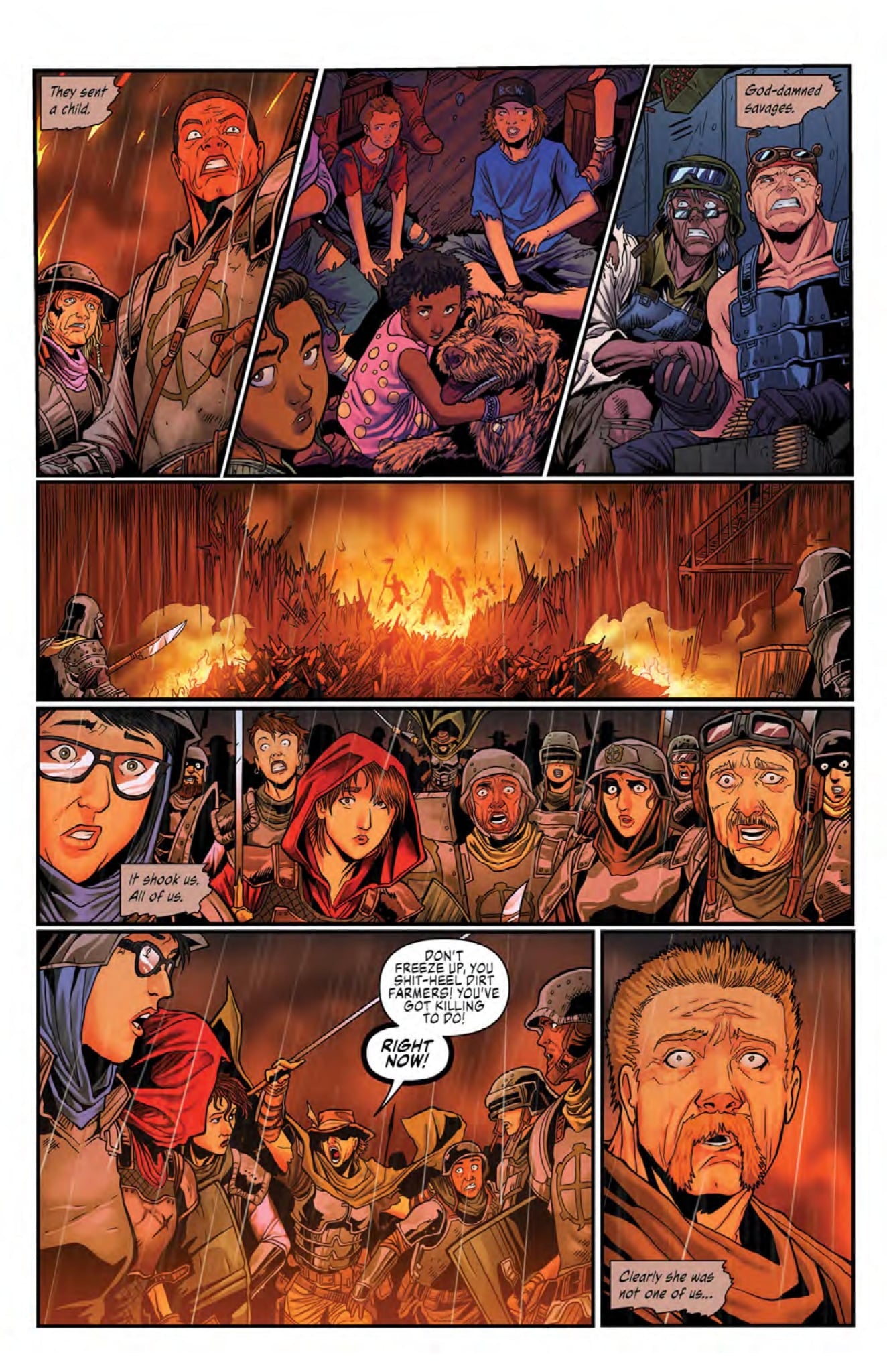 The Surgeon Volume One: The Turtle Island Cycle comic page showing intense post-apocalyptic scenes and characters in action.