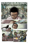 Comic page from 'Advanced Placement' featuring students in a classroom focusing on a tablet.