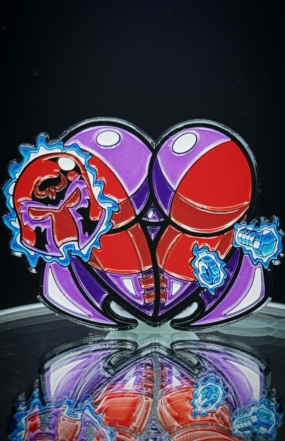 Vibrant magnetic mutant hero pin featuring playful design and humorous style, perfect for comic enthusiasts.