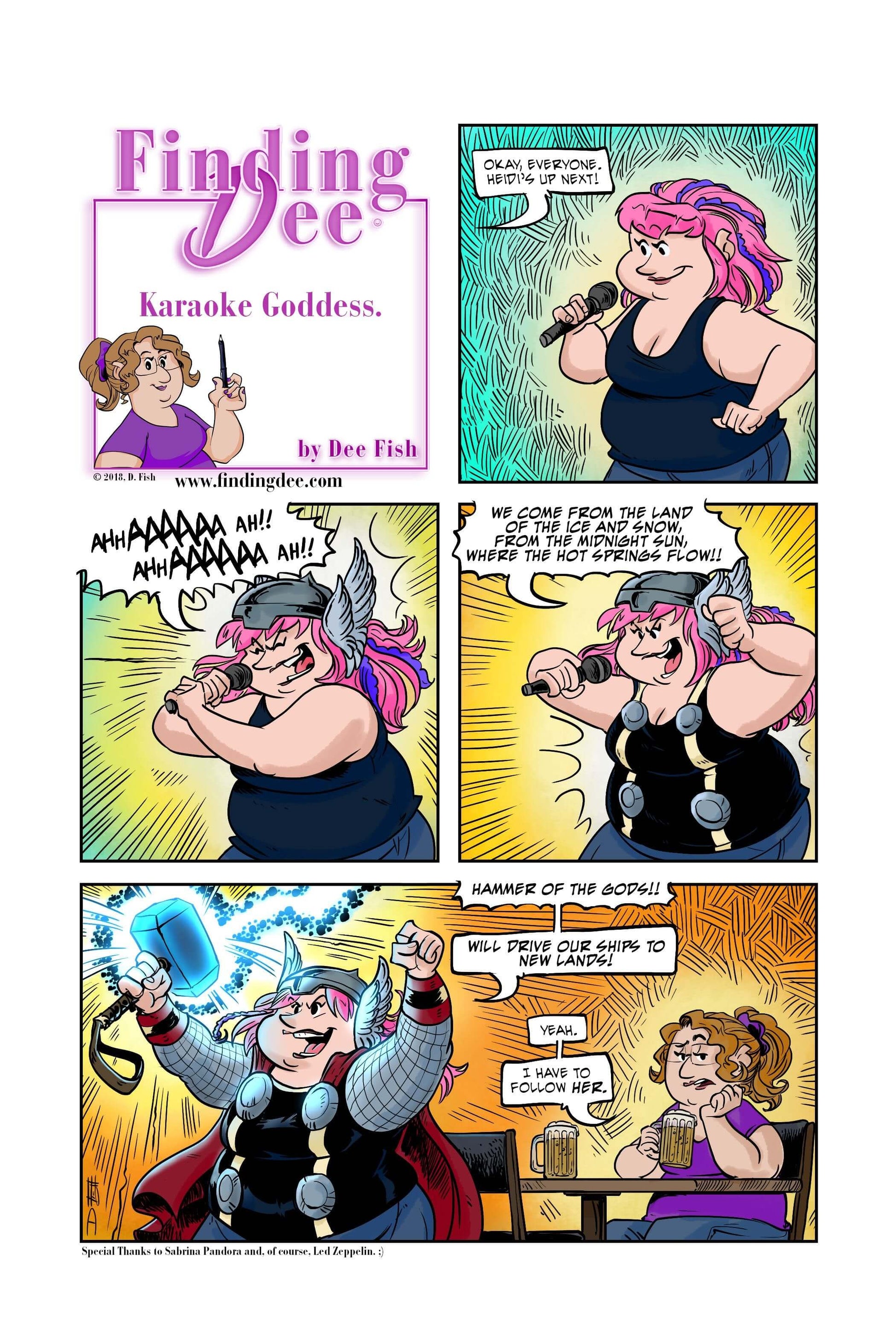 Finding Dee Volume 2 comic strip featuring karaoke goddess and humorous adventures of a transgender cartoonist.
