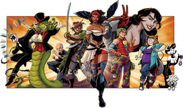 A vibrant group of colorful comic book characters showcasing various unique styles and personalities.