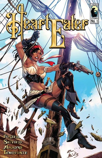 Hearteater Issue 1 comic cover featuring a fierce female pirate ready for adventure on the high seas.