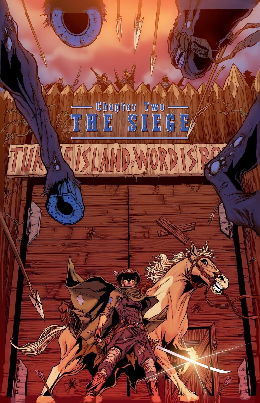 The Surgeon Chapter 2 comic cover showcasing Dr. Jenny Hanover battling in a chaotic, post-apocalyptic scene.