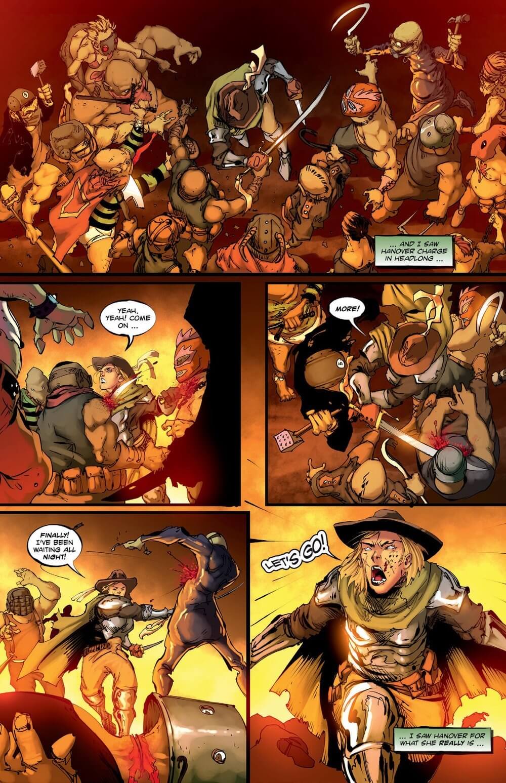 Dynamic comic scene featuring a fierce battle with diverse characters and high-energy action.