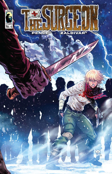 The Surgeon Chapter 6 cover featuring Doc Hanover ready for confrontation with a bloodied shirt and a sword-wielding foe.