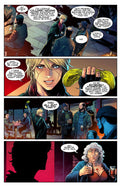 Graphic novel scene featuring characters discussing plans and holding drinks in a lively tavern setting.