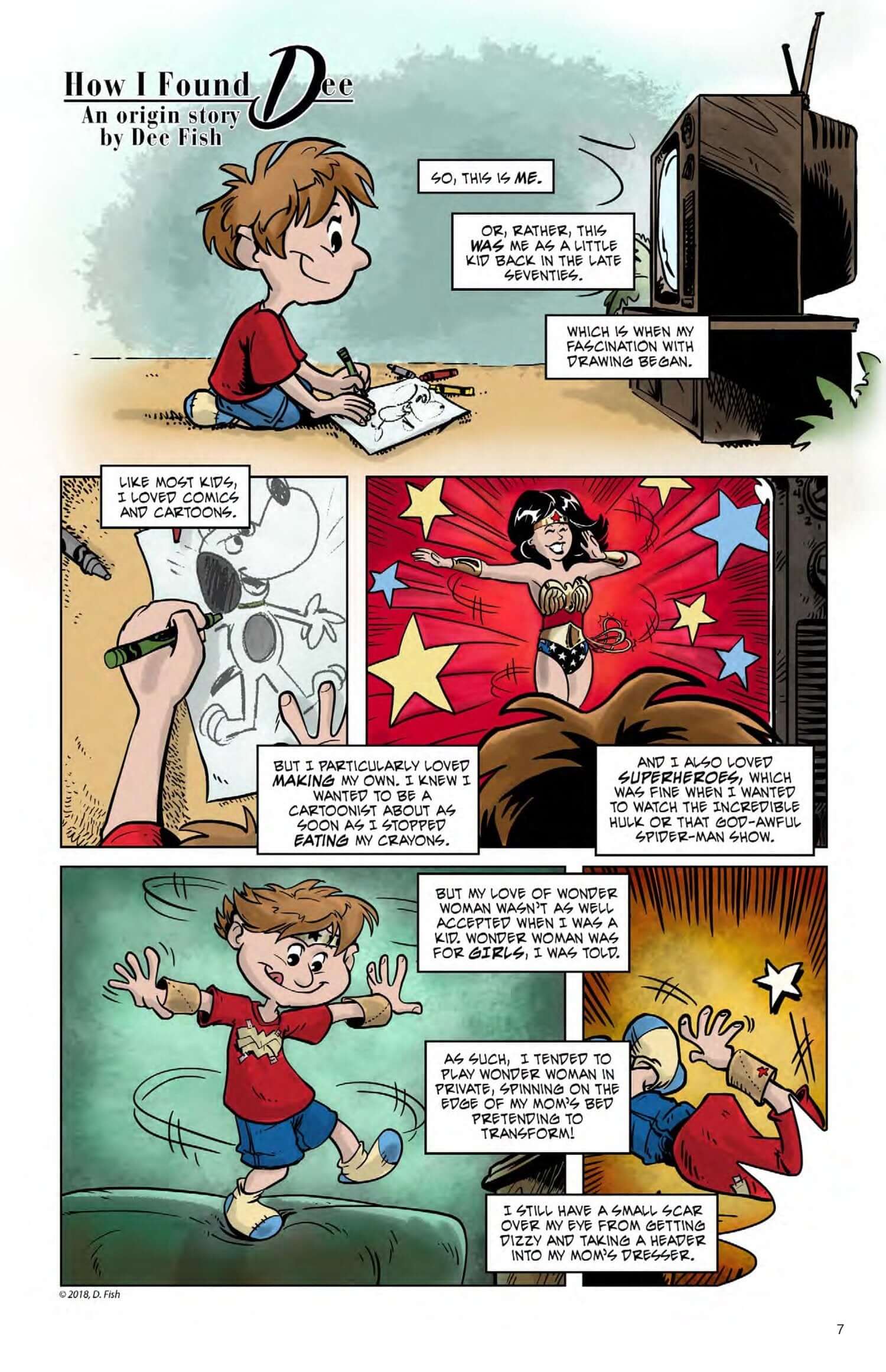 Comic page from Finding Dee Volume 1 depicting a cartoonist's personal story and adventures.