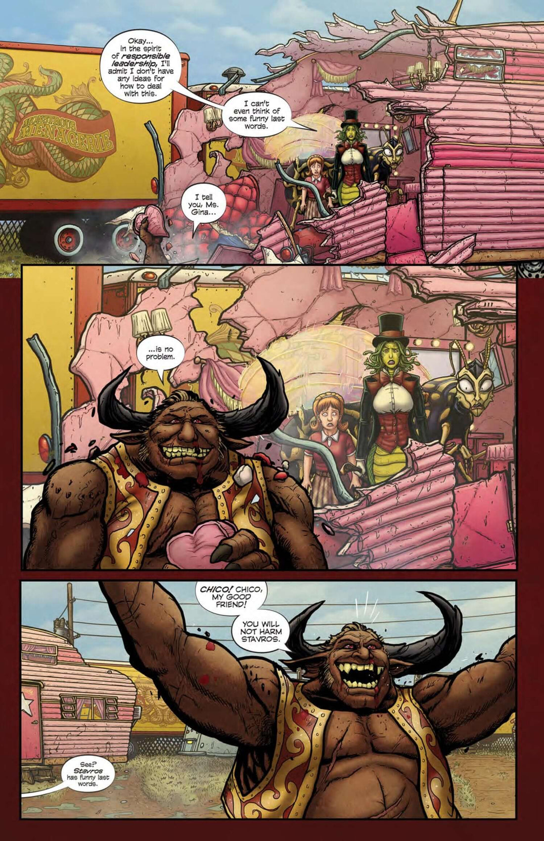 Cover of Miss Medusa's Monstrous Menagerie #2 featuring quirky characters in a circus setting.