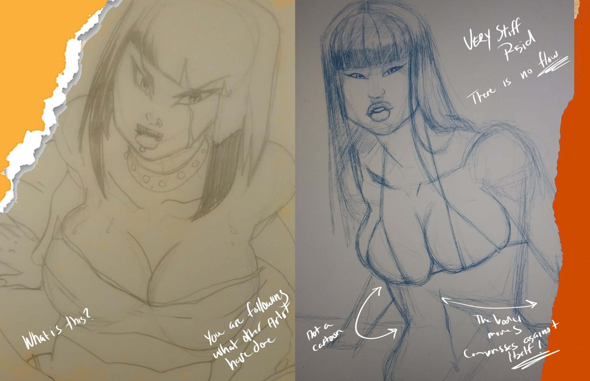 Sketches from 'Learning the Curve': diverse depictions celebrating the beauty of feminine forms and artistic growth.