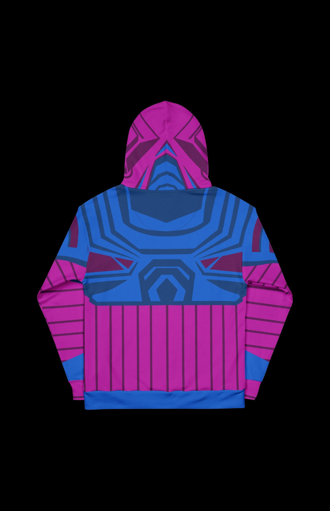 Planet Muncher Pullover Hoodie featuring a vibrant blue and pink graphic design perfect for chilly evenings.