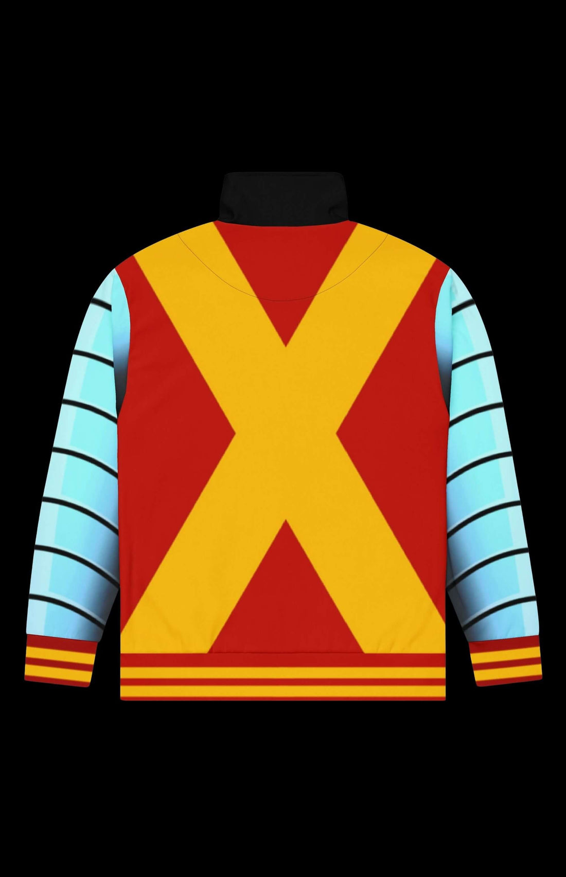 Titan Track Jacket featuring superhero-inspired design with vibrant red, yellow, and blue colors.