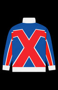 Stylish Lt. London Track Jacket featuring bold red and blue design on a black background.