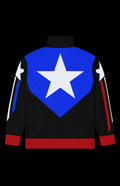 The Bucky Track Jacket featuring a striking blue star design on the back, perfect for stylish workouts and everyday wear.