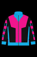 Kinetic Gambler Track Jacket in vibrant pink and blue colors, featuring a zip-up design and stylish patterns.