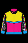 Colorful Sparkles Track Jacket featuring bright yellow, pink, and black design, perfect for workouts and everyday wear.