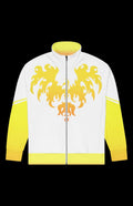 Golden Nugget Track Jacket with a vibrant flame design and bright yellow accents.