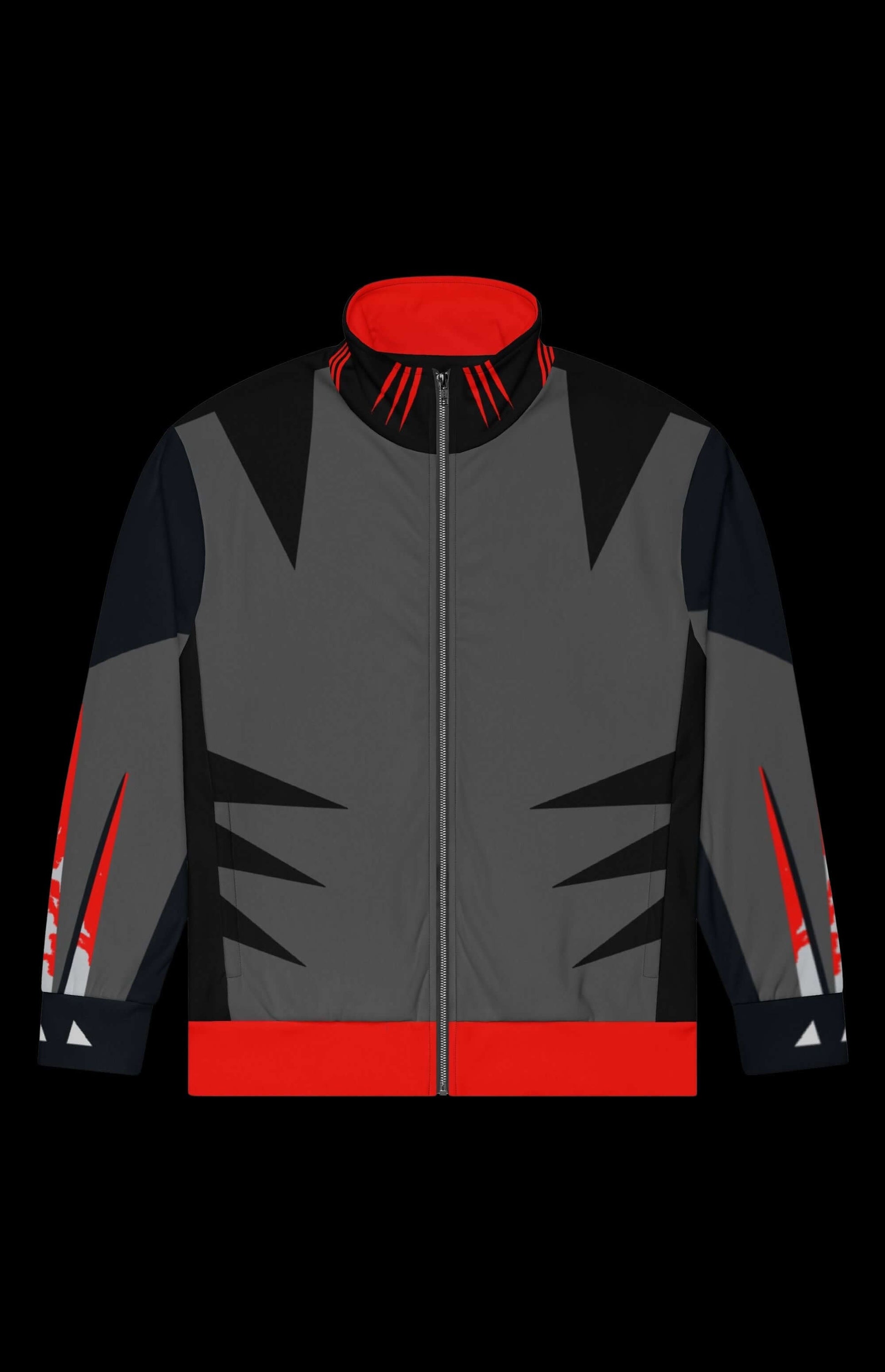 Bloody Badger Track Jacket featuring a zip-up design, brushed fleece, and vibrant red accents for stylish warmth.