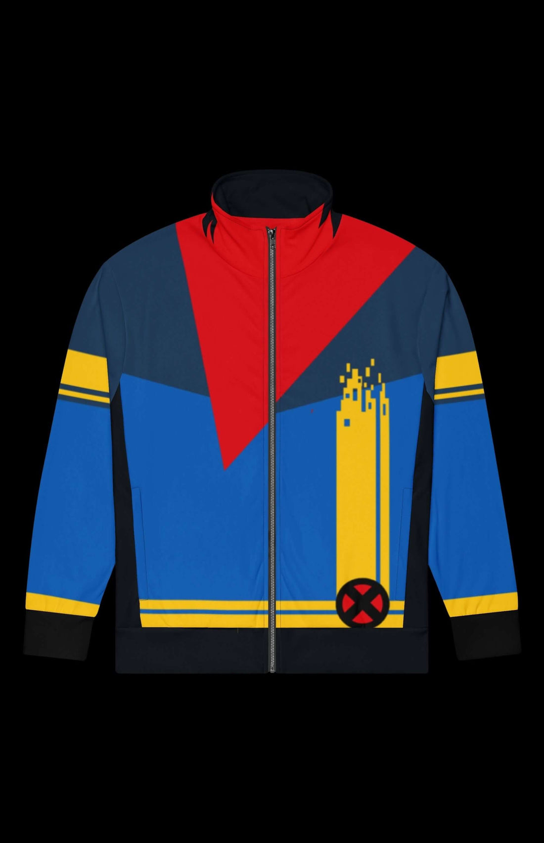 Rook Track Jacket featuring a colorful design with red, blue, and yellow accents, perfect for workouts and everyday wear.