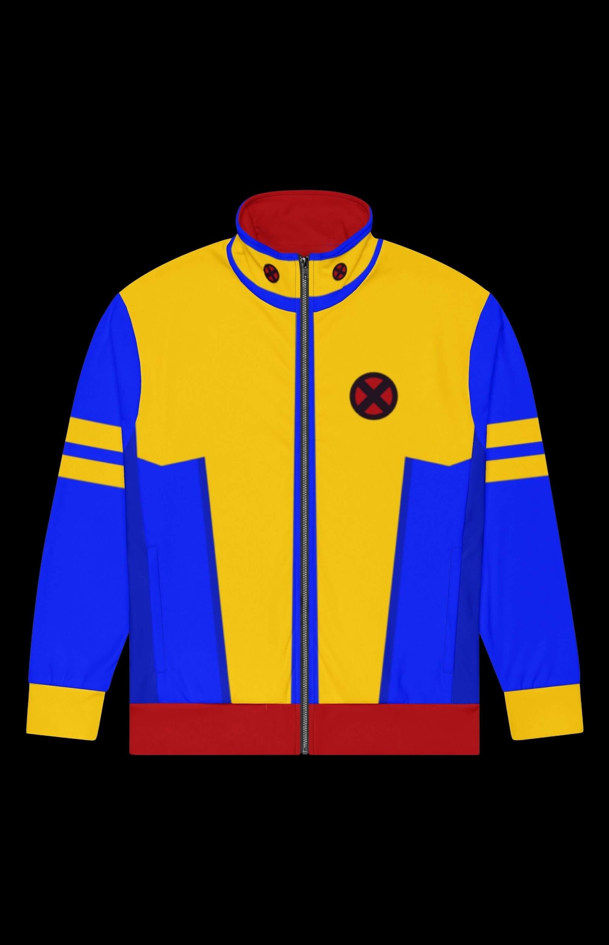 Jimmy Lee Track Jacket in vibrant yellow and blue with logo, perfect for style and warmth during workouts.