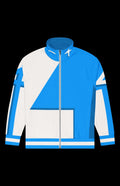 The Baxter Track Jacket in blue and white with modern design, perfect for workouts and everyday wear.