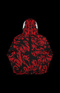 Bloodbath Pullover Hoodie showcasing an intricate red and black design, perfect for fans of retro horror flair.