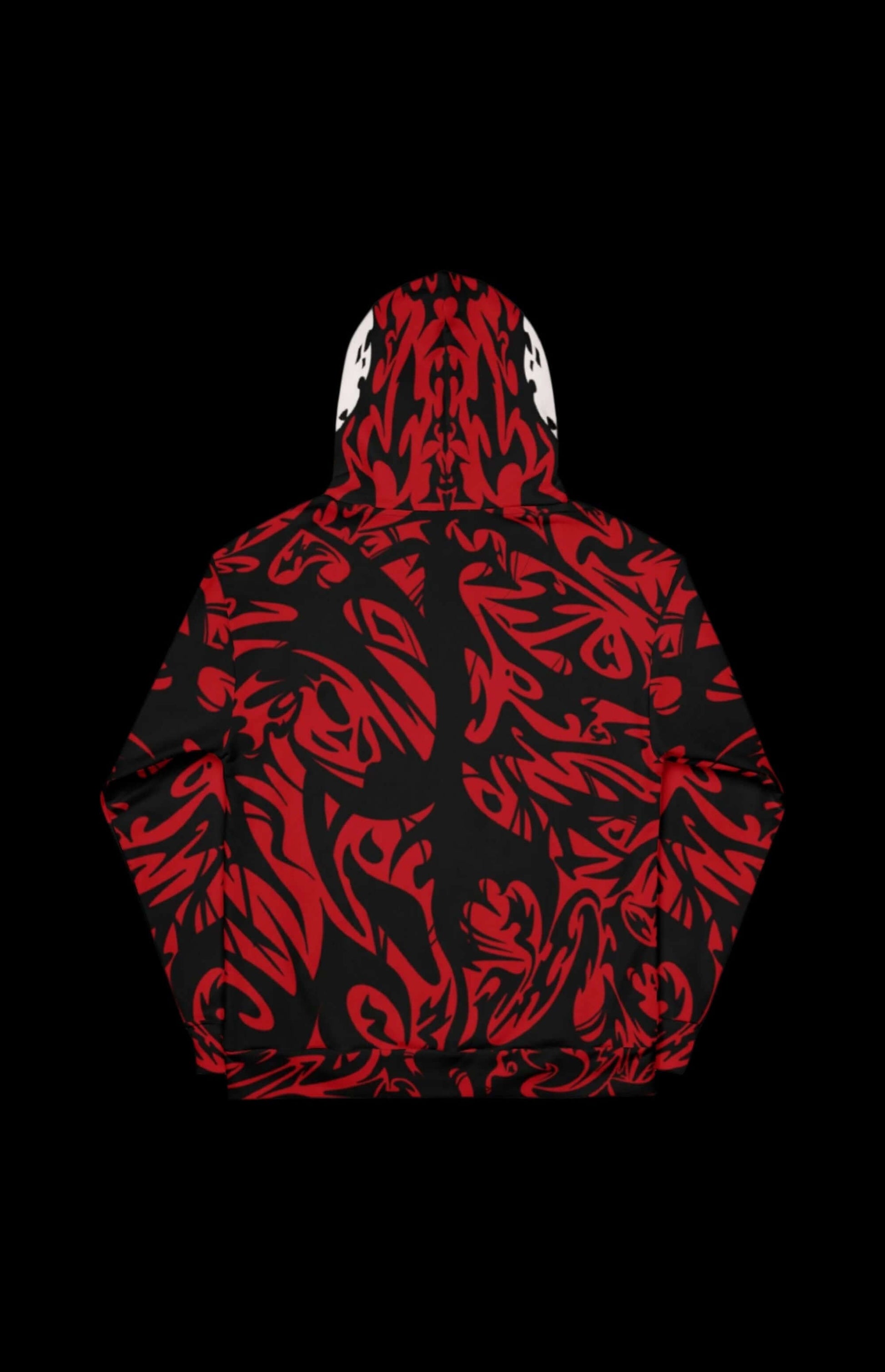 Bloodbath Pullover Hoodie showcasing an intricate red and black design, perfect for fans of retro horror flair.