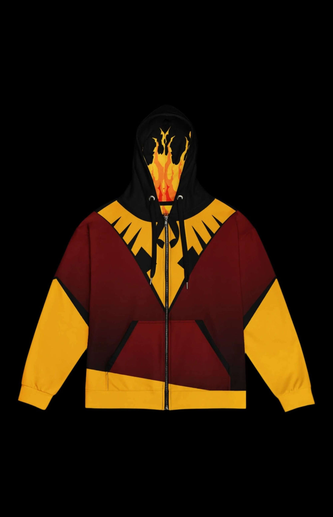 Fire Nugget zip-up hoodie in vibrant green and yellow with a stylish flame design, perfect for cozy everyday wear.