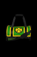 Southern Sugah Gym Bag front in green and yellow with a crossed-dumbbell X emblem