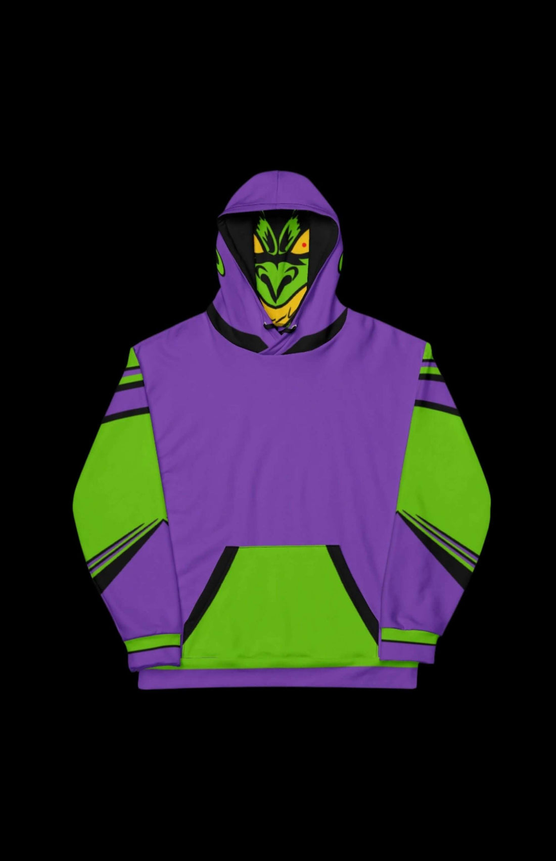 Vibrant Green Gremlin Pullover Hoodie featuring playful villain design and retro comic book flair.