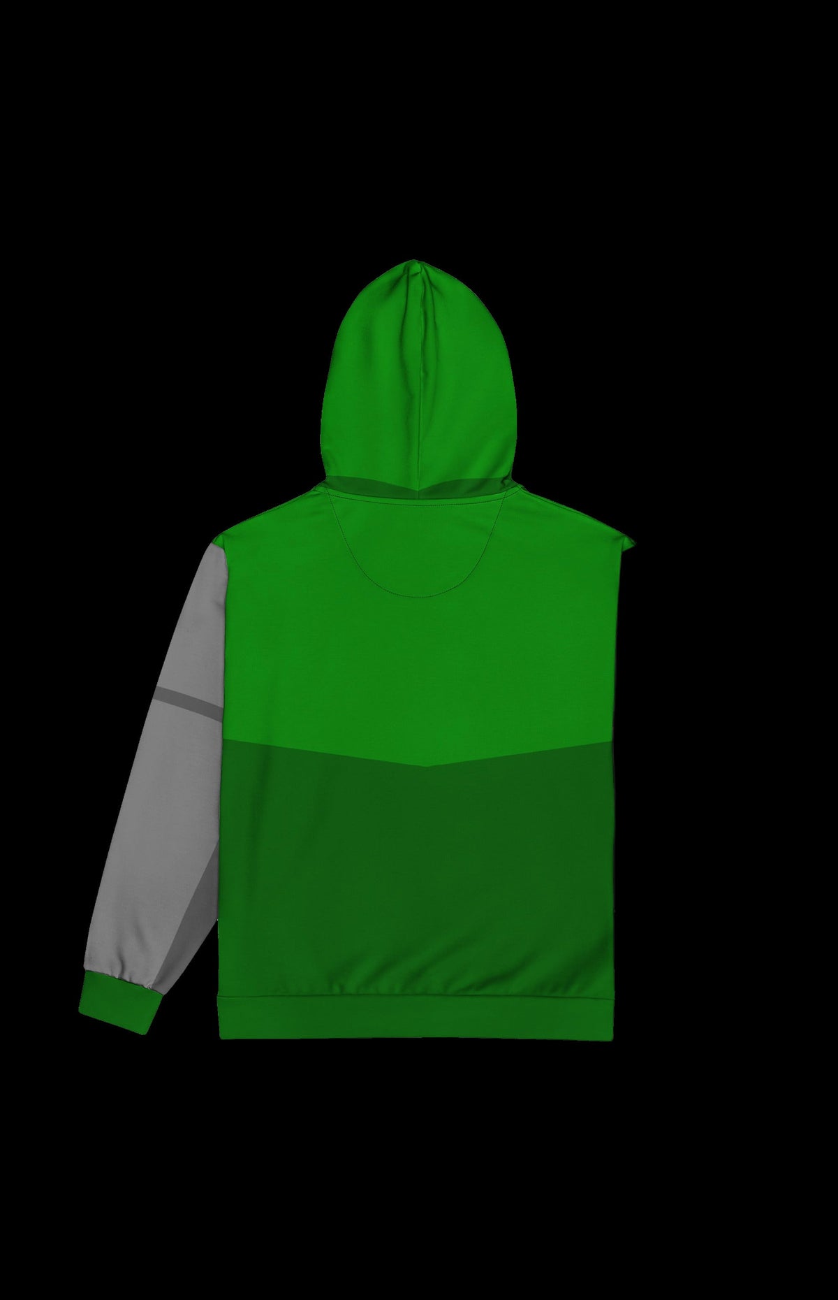 Back view of the Doc Steve Zip-up Hoodie in green with gray sleeves