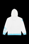Back view of the Queen of Frost Zip-up Hoodie in white with blue diamond accents and frosted cuffs