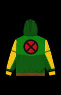 Back view of the Southern Sugah II Zip-up Hoodie with a bold X emblem on green and yellow