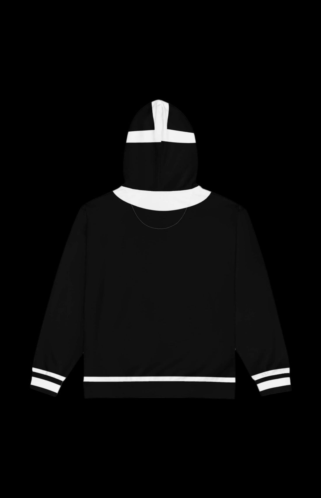 Khaos Zip-up Hoodie in black with bold white circular design and red interior, perfect for sustainable style.