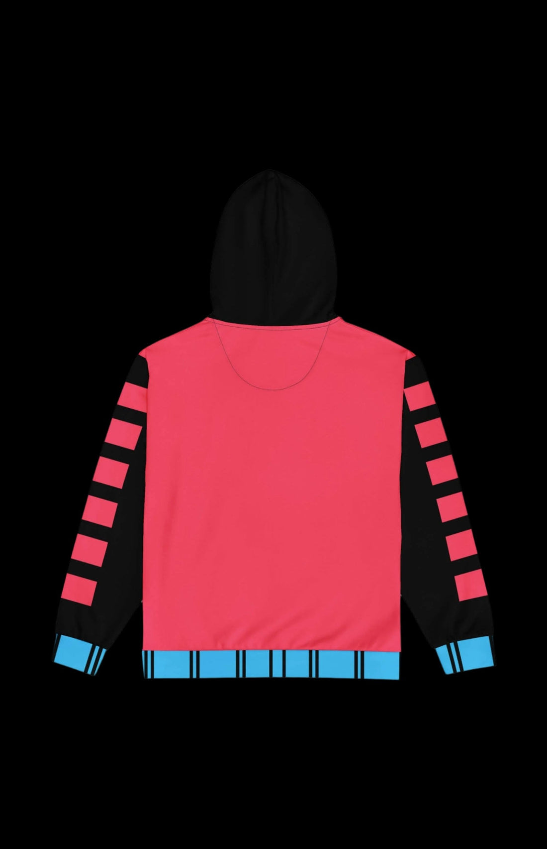 Kinetic Gambler zip-up hoodie in pink and black with blue accents, featuring drop shoulders and a cozy fit.