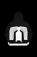Oily Alien Guy Pullover Hoodie with retro spider design on a black background for comic book fans.
