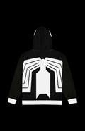 Oily Alien Guy Zip-up Hoodie featuring a striking black and white spider design, perfect for retro monster energy fans.