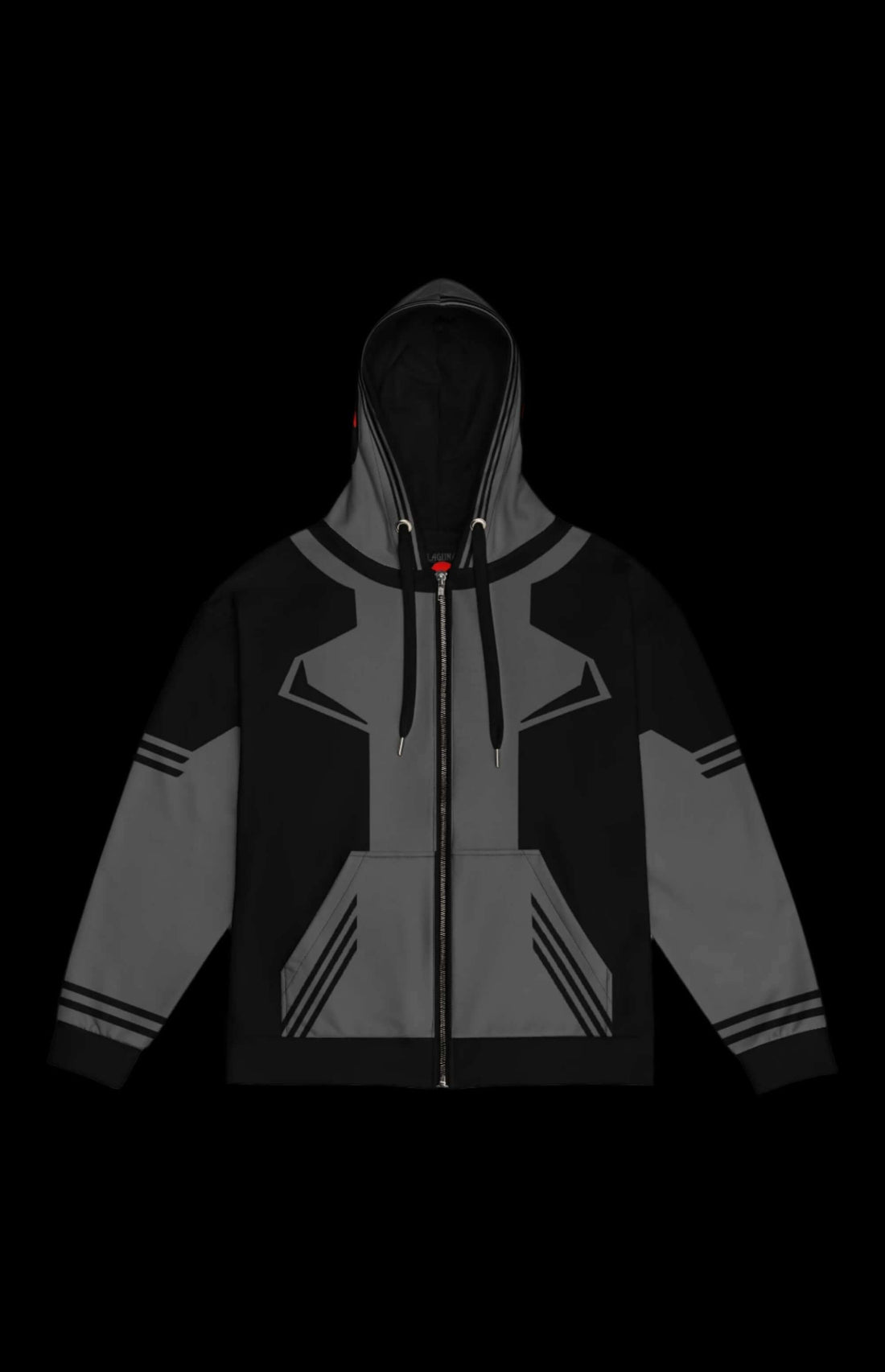 Ryan zip-up hoodie in red and black, featuring a stylish design for casual, unisex wear.