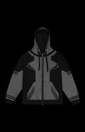 Ryan Zip-up Hoodie from Laguna Studios, featuring bold black and gray design, perfect for fans of retro anti-hero style.