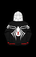 Satin Pullover Hoodie featuring spider design and retro silk-core flair, perfect for stylish comfort.