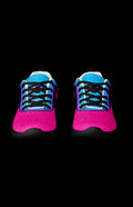 Kinetic Gambler Athletic Shoes front view in hot pink with blue laces and black soles